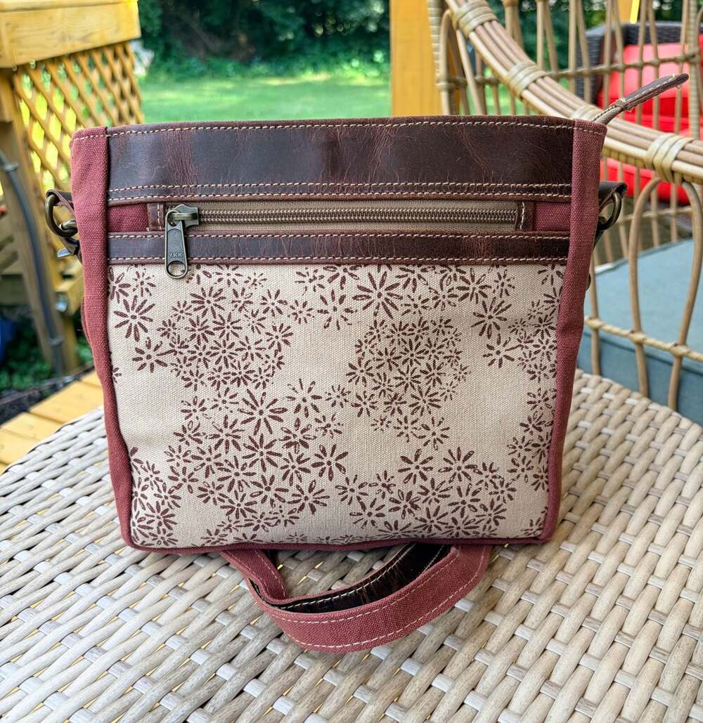 Sixtease Upcycled Canvas and Leather Floral Pattern Crossbody Bag